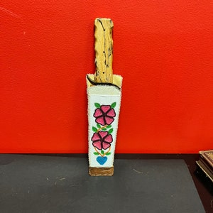 Wunderschönes 14 Zoll langes Messer aus Deutschland mit Holzgriff aus einheimischer Westküsten-Küste, reich mit Perlen besetzt, Leder und Kupfergarbe