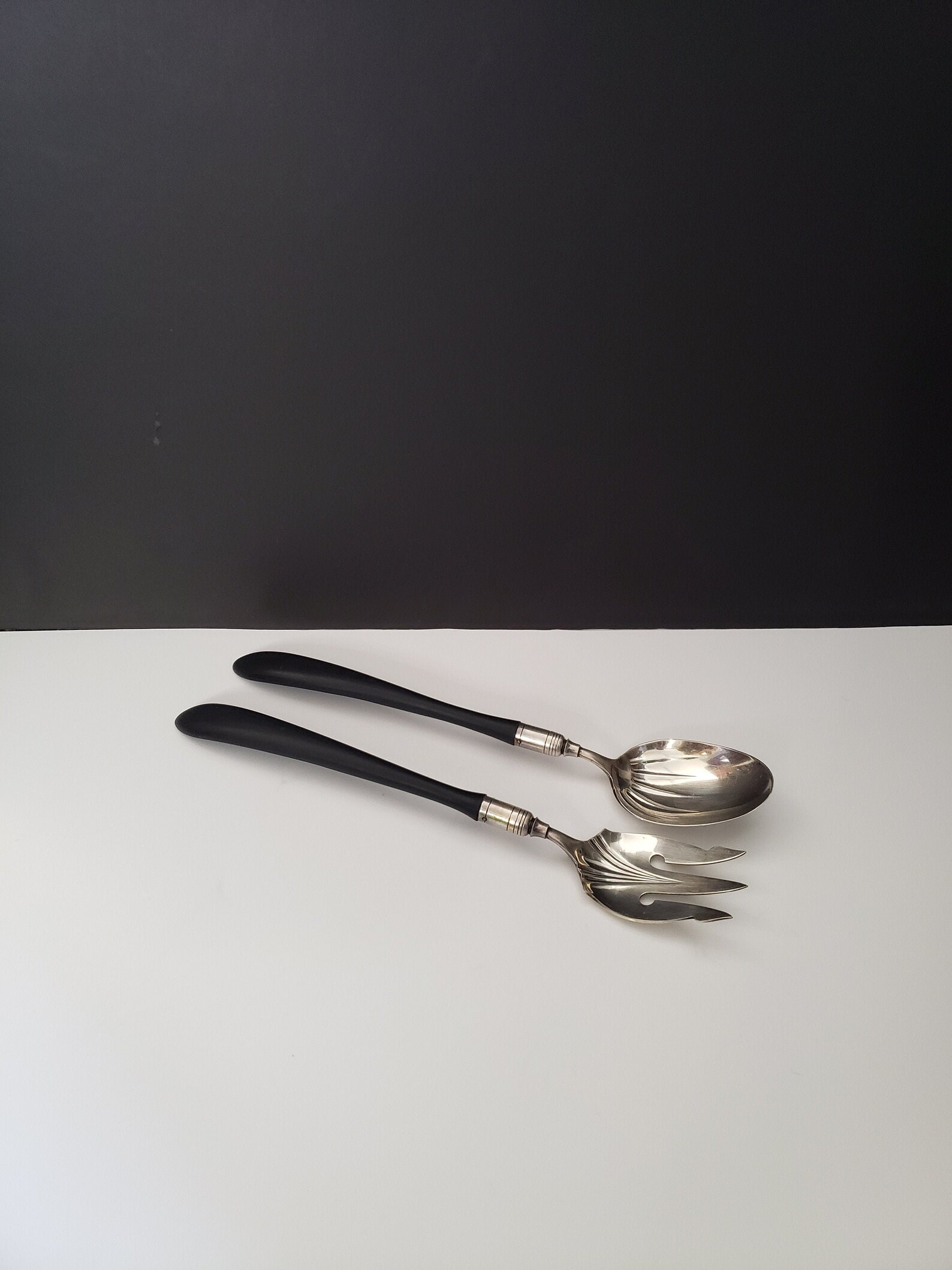 Ebony & Silver Plated Salad Servers Etsy
