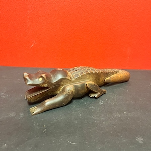 Wonderful antique 12 inch long African wooden crocodile  — one eye missing — Super patina — beautiful carving