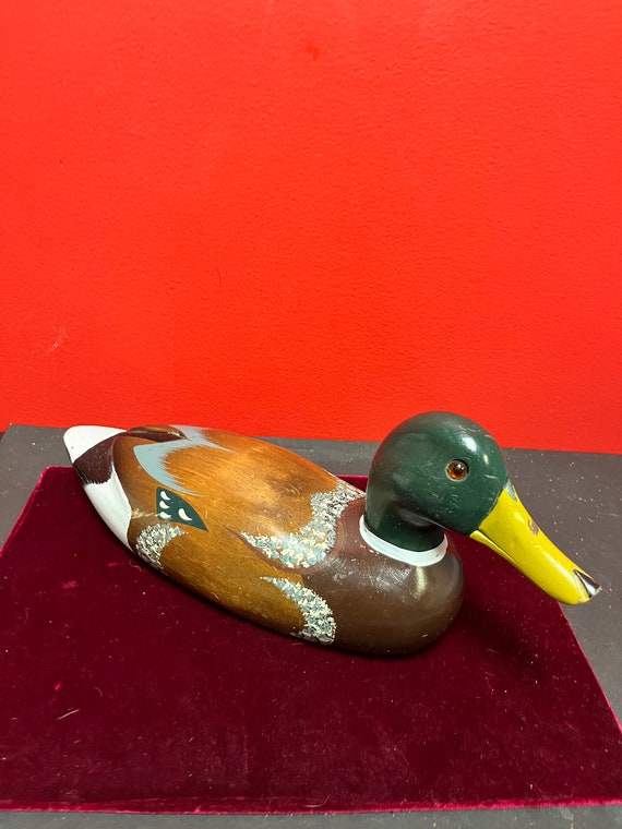 Boîte à Bibelots Céramique – Leurre Canard Colvert – Aspect Bois – Duncan Enterprises 1978