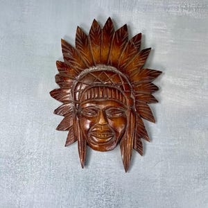 Handcarved Wooden Plque of Native Chief