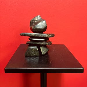 cool Canadian stone  signed Issac Ohatag Inukshuk — great condition and dated — Inuit authentic soapstone — 5 inches high