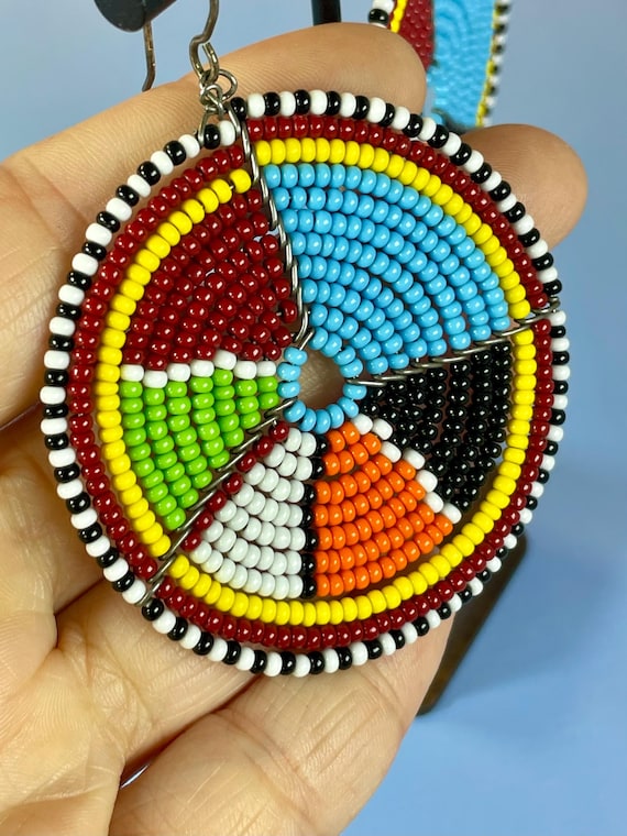 Handcrafted Indigenous Beaded Statement Earrings - image 5