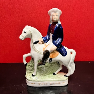 Rare antique 10 inch tall Staffordshire, flat back statue of Tom King — great condition and wonderful detail —