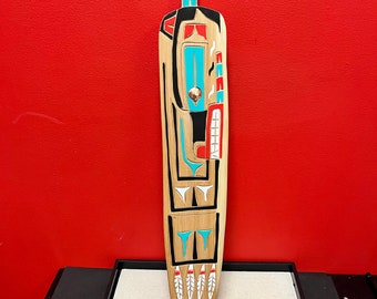 Stunning  24 x 4” wide Bradley Joseph Junior double sided paddle  — indigenous first nations Pacific Northwest Coast  beauty
