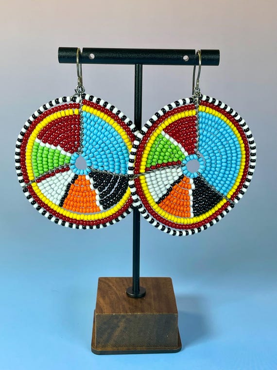 Handcrafted Indigenous Beaded Statement Earrings - image 2