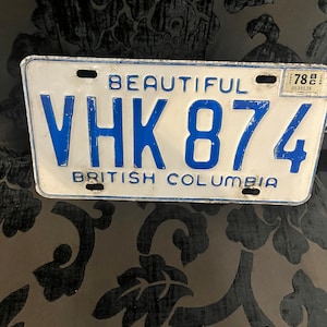 1970s Canadian BC license plate — used condition — great gift— home decor