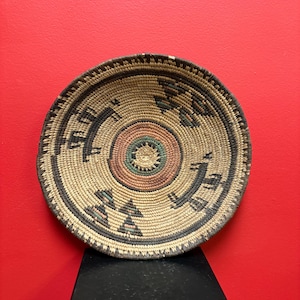 Very rare antique Navajo weaved basket bowl in amazing condition — great imagery — 12 inches across