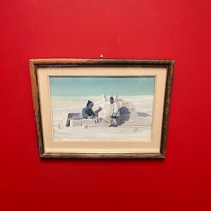 Lovely 9 x 7” Canadian signed indigenous in watercolour painting in 13 by 10 meh frame — great detail