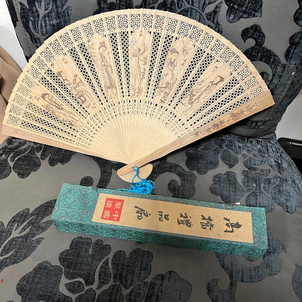 Chinese Sandalwood fan in original box — lovely gift