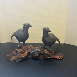 12 x 7 x 14 inch fabulous bronze Japanese grouse on burl base — unreal quality