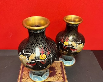 An  8 inch fabulous Chinese cloisonné vase — two available — mint condition