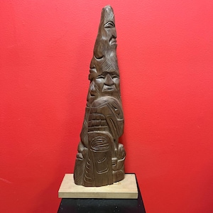 Beautiful 17 x 8” signed indigenous first nation Pacific Northwest coast cedar plaque on stand— great imagery