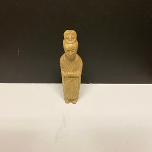 A  Museum quality 11 inch Chinese pottery statue depicting serene praying man — Evaluated as sui dynasty — small crack in neck —