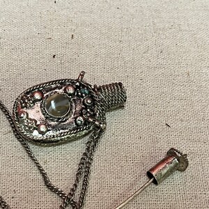 Lovely 2 1/2 inch long Silver tibetan snuff bottle with cartouche attached to a lovely necklace image 4