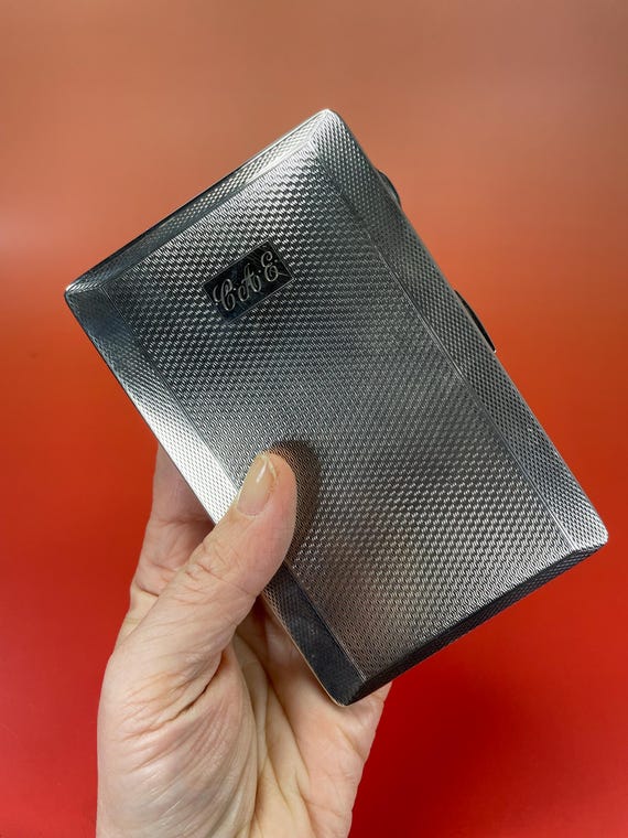 Antique Silver Plated Engine Turned Cigarette Case - image 7