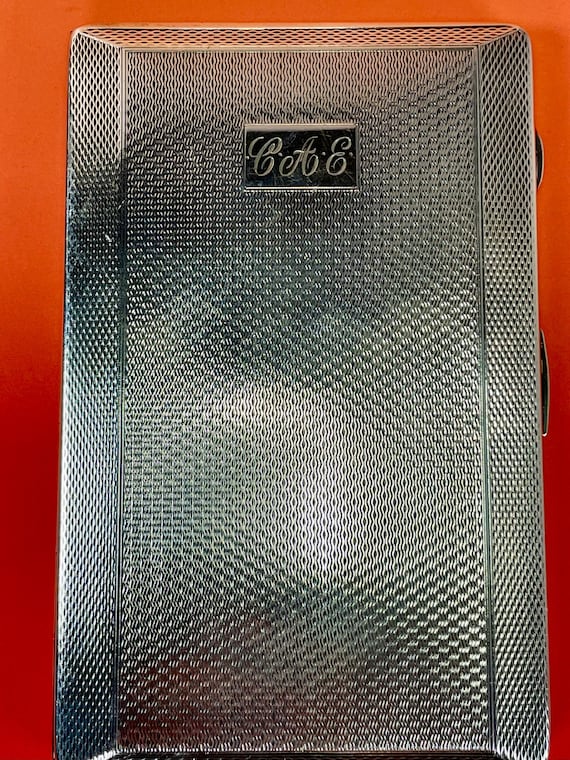 Antique Silver Plated Engine Turned Cigarette Case - image 2