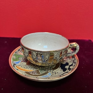 Stunning, Japanese handpainted Satsuma cup and saucer — wonderful condition — multiple available