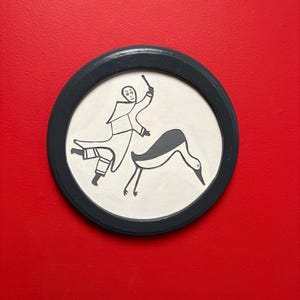 Beautiful 1970s Inuit wood art picture in frame — 11 inches — indigenous Inuit