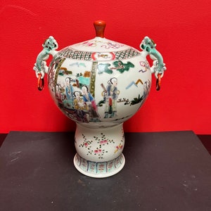 Gorgeous 15 by 12 inch Chinese older hand decorated covered vessel — magnificent shape and size — wow
