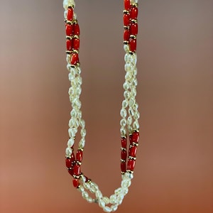 Pearl and Coral Necklace - 14kt gold clasp - B