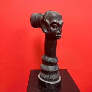 Wonderful African antique 10 inch tall statue of a face with elongated neck — unusual and heavy — great gift