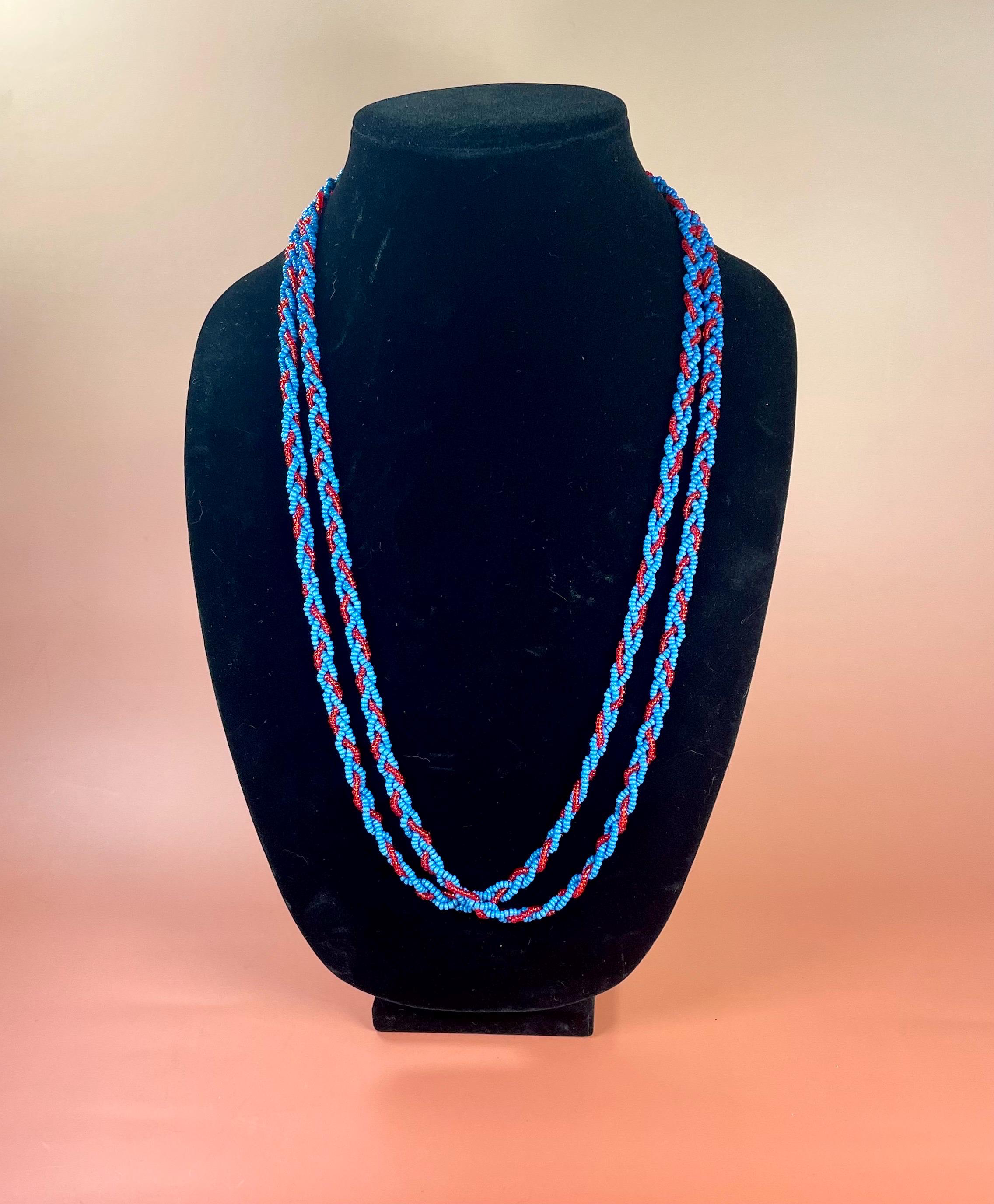 Native Long Bead and Leather Necklace