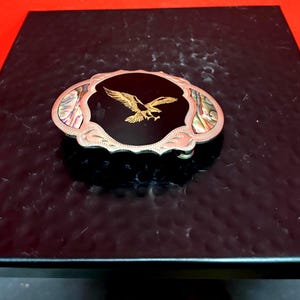 Very cool 3 1/2 inch untested silver and abalone belt buckle with an eagle — American beauty