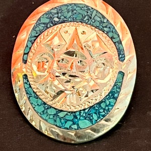 Lovely 1 inch Mexican, silver and turquoise brooch in Navajo style  — gorgeous gift