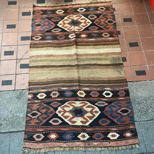 Piękno Navajo - Dywan wełniany Navajo, ręcznie robiony, ok. 60 x 34” — świetny stan antyczny. Zobacz zdjęcia.