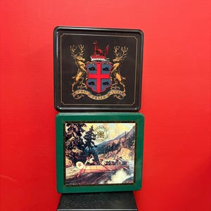 Hudson Bay Company— two wonderful vintage HBC Hudson Bay Company tins in good condition — both 9 x 9” — great gifts