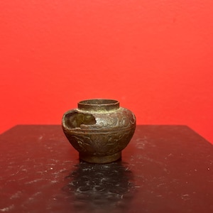 Fabulous museum quality 2 inch high Ming dynasty bronze vase — wonderful patina and natural eroded damage — from my personal collection—