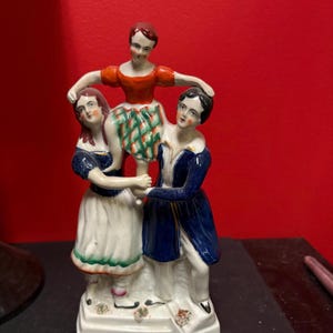 9 inch antique Staffordshire statue of a family in great condition - around 1870– beautiful imagery— B