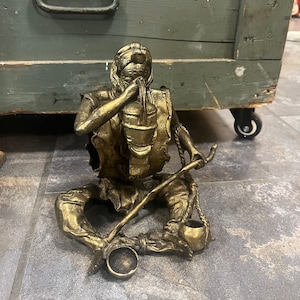 Stunning 9 inch tall old Benin bronze figure — heavy with patina — great imagery — African beauty