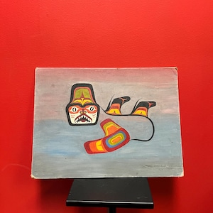 16 x 12” high 1960s signed painting on board — indigenous First Nation Pacific north Northwest Coast beauty