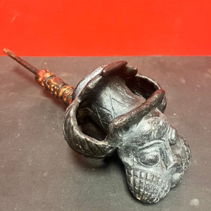Antique very unusual 15 inch long Colombian pottery pipe  — great imagery and some minor chips - See photos