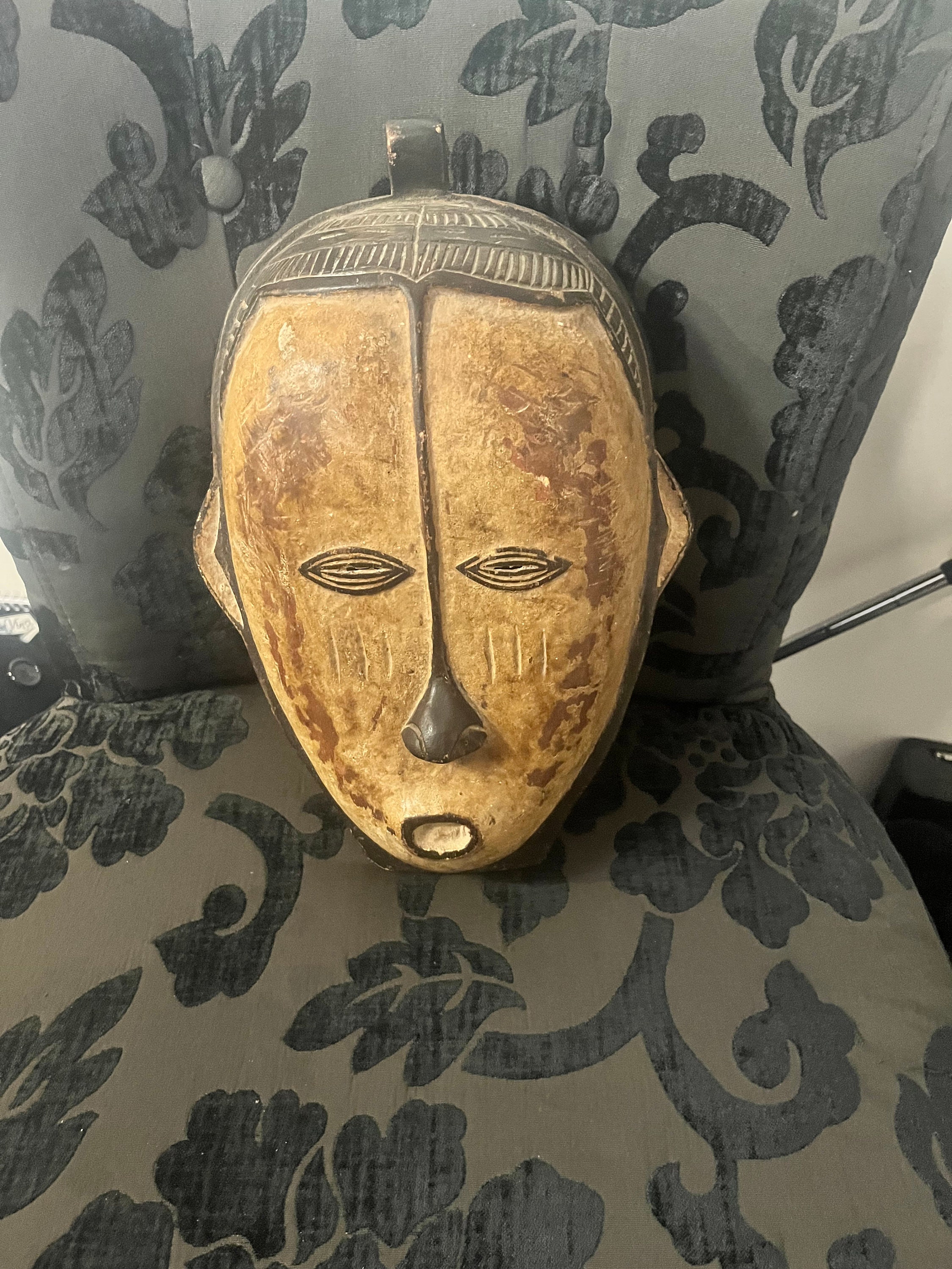 アフリカ　コンゴ　マスク　飾り　魔除け 11 1/2 x 7 1/2 希少な素晴らしいコンゴアンティークアフリカ