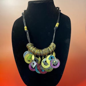Colourful Metal Disc Statement Necklace