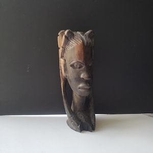 Vintage African Benin Carved Ebony Bust