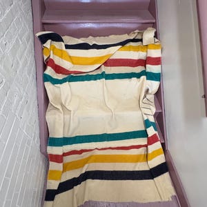 HBC Hudson Bay company 72 x 90 inch approx wool approx blanket — worn but good condition - no tag —