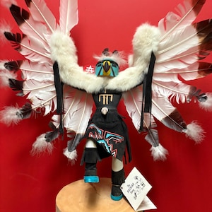 Stunning 24 x 17” high approx Hopi kachina Navajo eagle dancing doll on base  with feathers — extremely fabulous — wow - huge