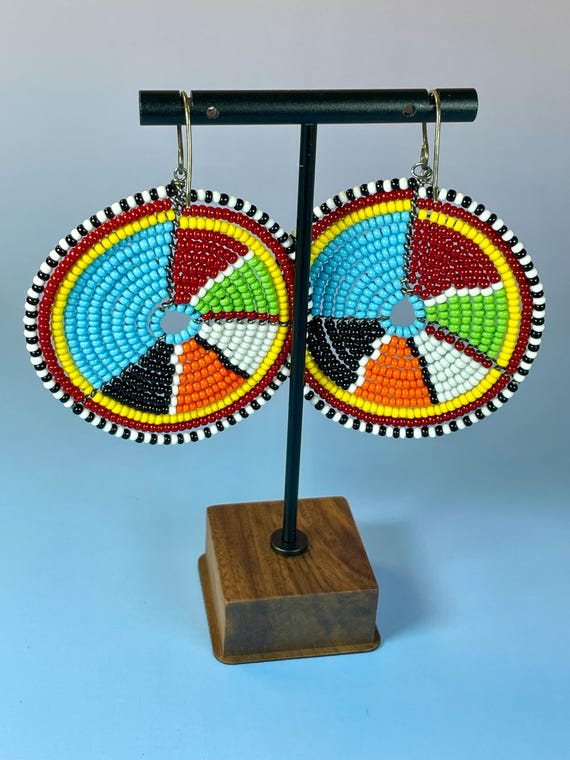 Handcrafted Indigenous Beaded Statement Earrings - image 4