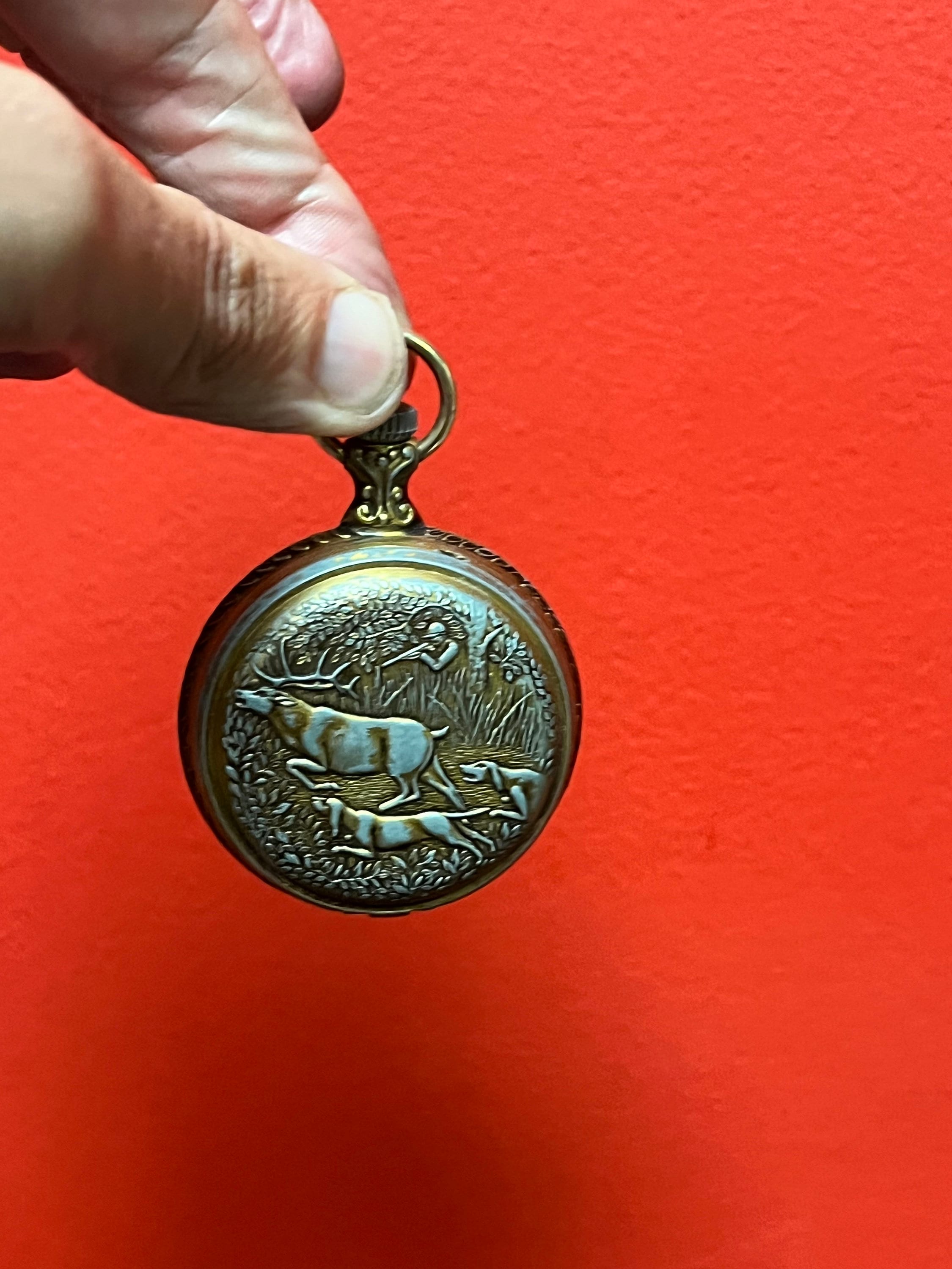 Westclox pocket top watch hunting scene