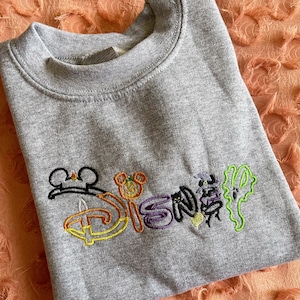Grey Kids Disney inspired Halloween embroidered crewneck