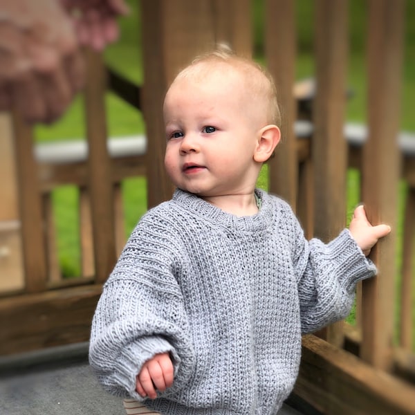 Oversized baby, toddler, kids pullover sweater KNITTING PATTERN, Beach Waffle Pullover