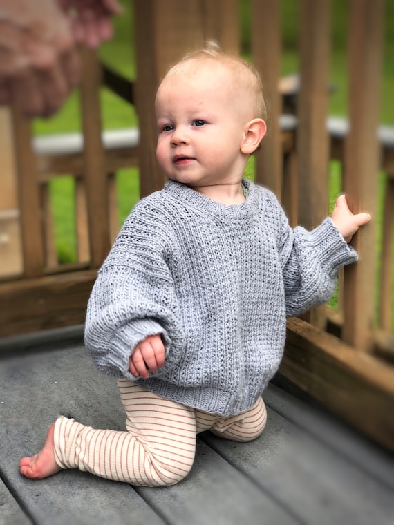 Oversized Baby, Toddler, Kids Pullover Sweater KNITTING PATTERN, Beach Waffle  Pullover 