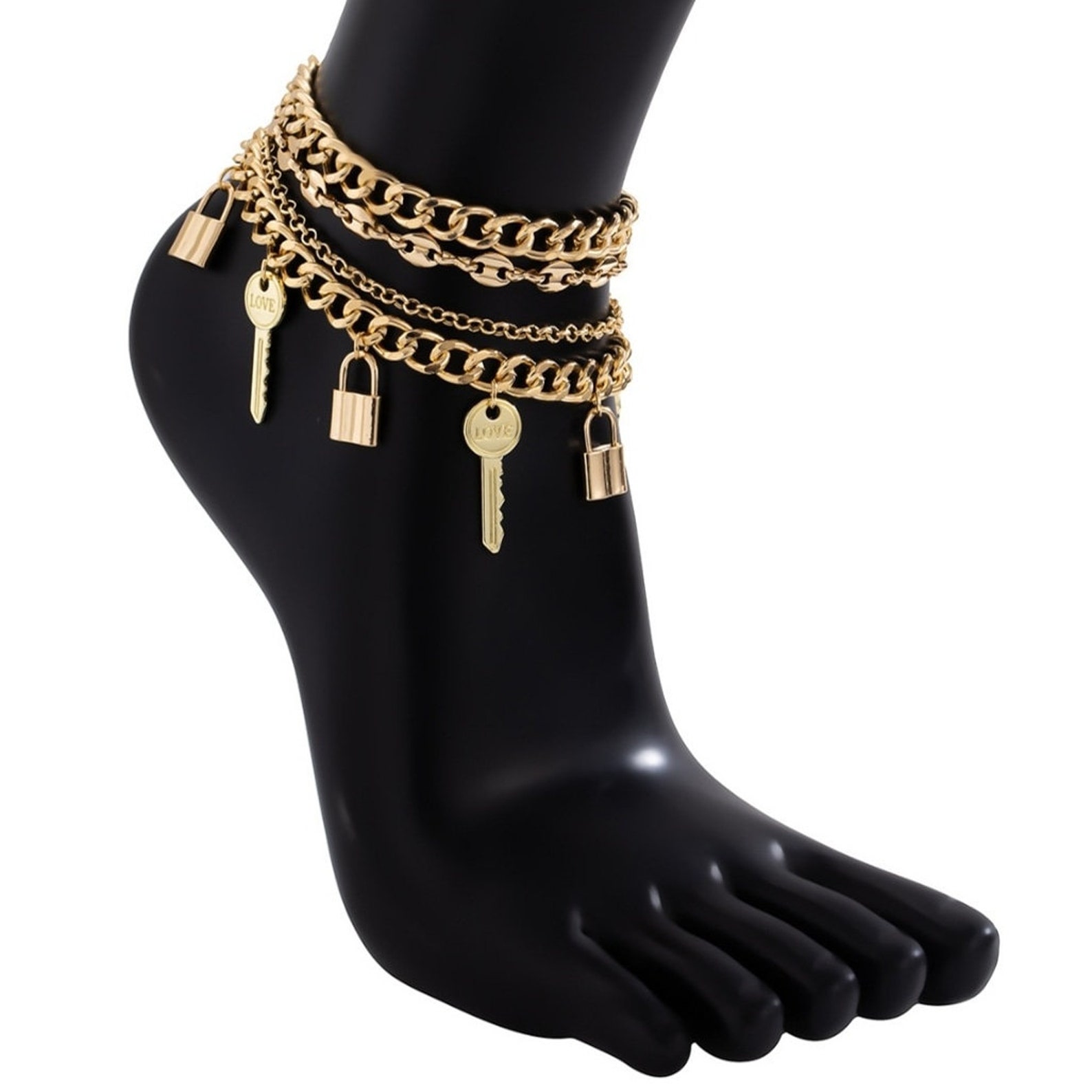 Lock and Key Charm Anklet 4 Piece Set Etsy