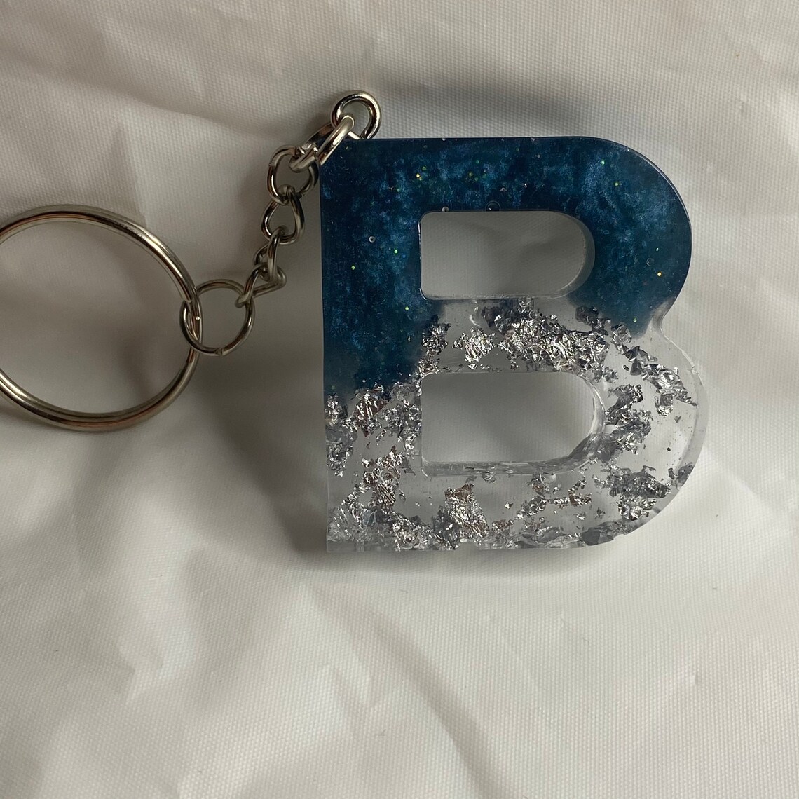 Blue & Silver letter B keychain Etsy