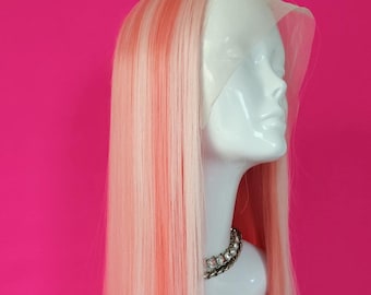 Long Straight Peach Blonde Wig | Synthetic Lace Front Wig | Ready to Ship