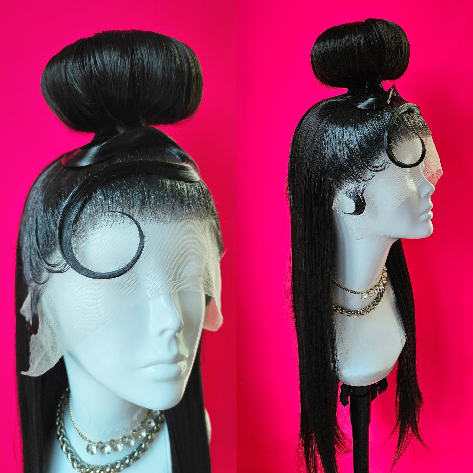 Half Up Half Down Black Wig Sculptural Swirl Lace Front Drag, Cosplay & Performance Wig